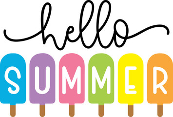 Summer season vector design. Colorful hand lettered Hello summer typography text with tropical holiday elements © Bundle Store