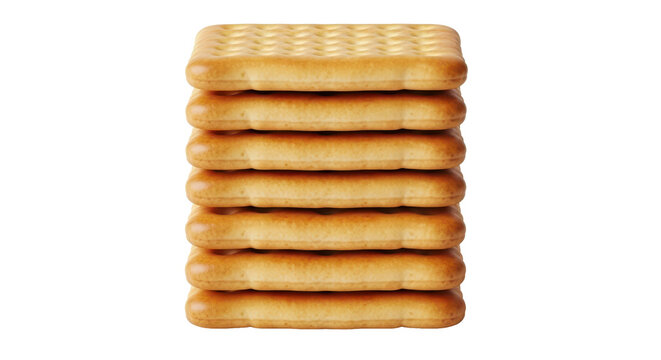 Stack of Plain Golden-Brown Biscuits on White Background