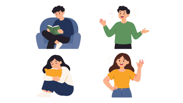 Introvert and extrovert character set in flat vector style