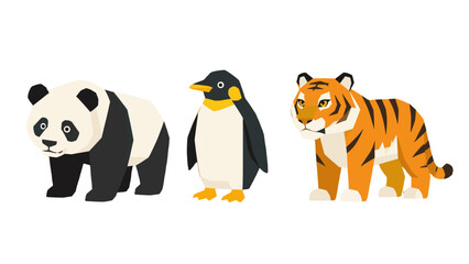 Low poly panda penguin and tiger animal set on white © icon_art