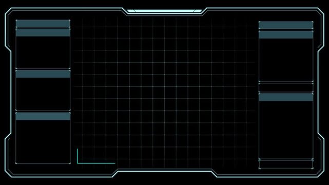 Futuristic hud interface display frame with grid and data boxes