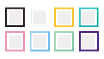 Fototapeta na wymiar Set of colorful square picture frames isolated on white