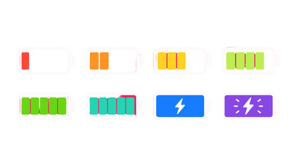 Fototapeta premium Set of colorful battery charge level icons on white background