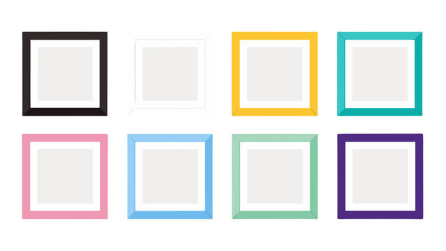 Set of colorful square picture frames isolated on white