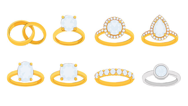 Set of gold and silver gemstone ring illustrations