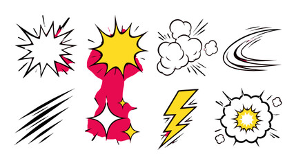 Comic style explosion, speed lines, cloud and lightning set © icon_art