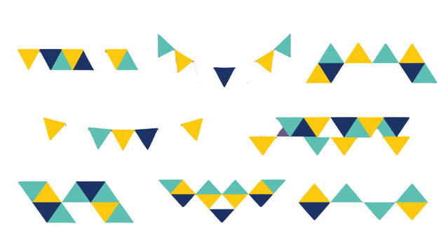 Colorful triangular bunting and banner set on white background
