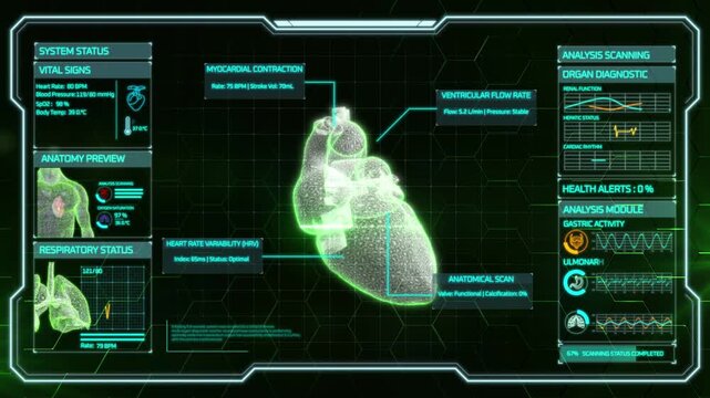 Futuristic digital heart scan interface. medical ui hud.