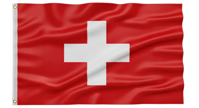 Swiss National Flag with White Cross on Red Background