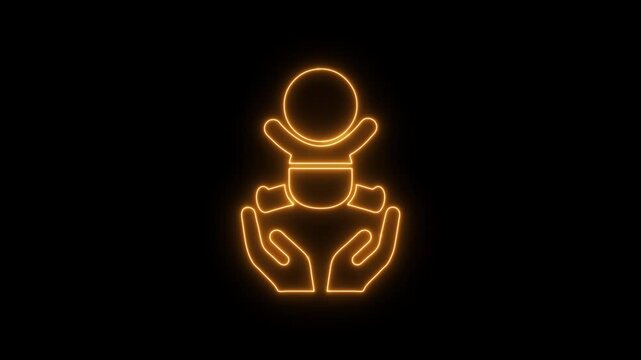 Baby care , toddler or infant care flat neon icon 4K video animation	
