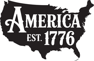 Black america est. 1776 text on usa map isolated on transparent background, Vector, illustration © Rijvi
