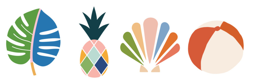 Colorful tropical summer icons vector element set