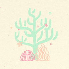Obraz premium Coral reef clipart, marine life graphic in pastel colors