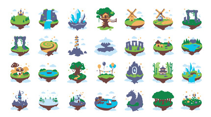 Fototapeta premium Collection of fantasy landscape icons.