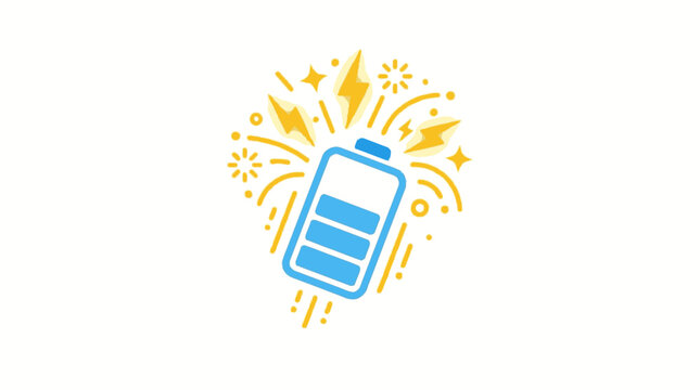 Battery with yellow explosive energy sparks.