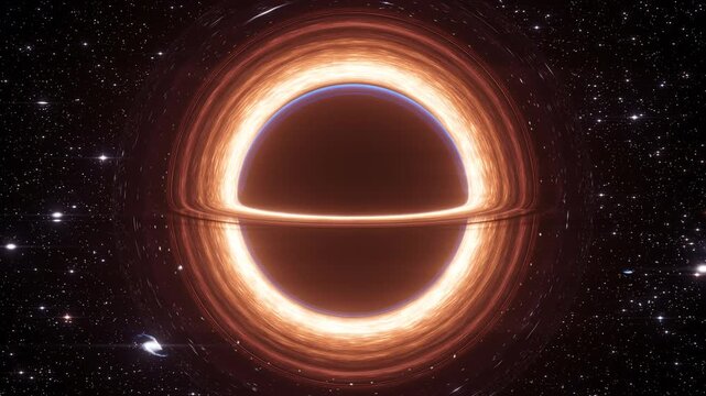 Supermassive black hole warping space by acting as a gravitational lens. 3D simulation.
