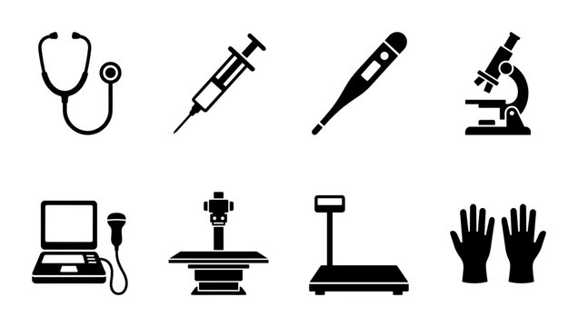 8 Medical Icons Set Silhouette, for Healthcare and Science Use
