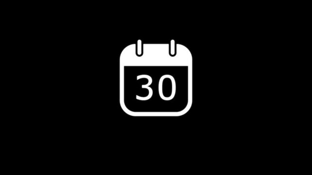 White calendar showing the number thirty on a black background