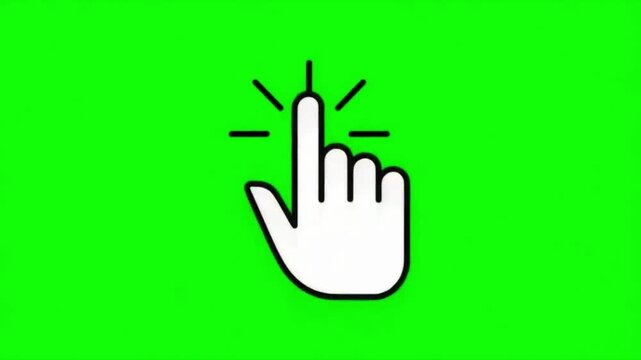 Hand Cursor Click Icon on Green Screen Background &ndash; Mouse Pointer Tap Symbol Vector Illustration