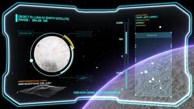 Futuristic hud ui display with moon stars and access granted