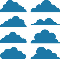 Fototapeta premium Collection of various blue cloud shapes on white background for design