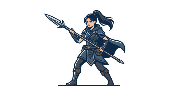Woman warrior with spear and armor.