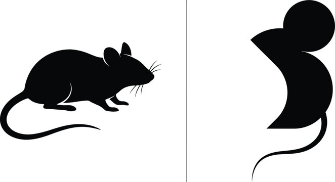 Black Mouse Silhouette and Abstract Rodent Shape Illustration for Animal Mascot, Logo Design, and Creative Graphic Projects