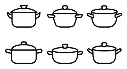 Obraz premium Collection of six simple line of cooking pots