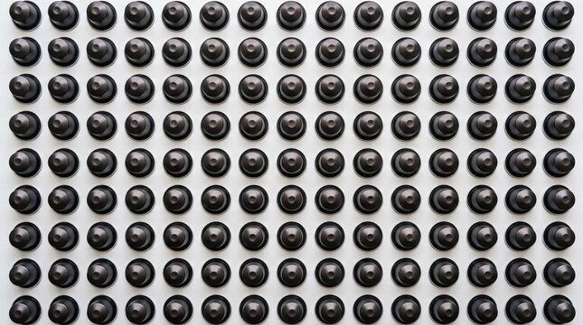 Symmetrical Grid of Dark Coffee Capsules on White Surface for Editorial Lifestyle Feature