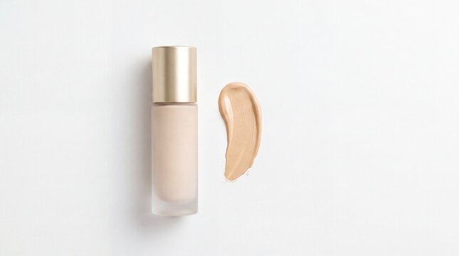 Frosted Glass Concealer Serum Bottle with Liquid Swatch on White Background for Cosmetics E-commerce