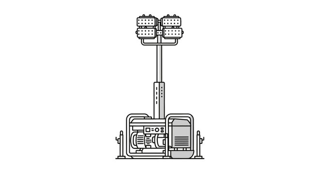 Industrial Mobile Light Tower Illustration with Generator Base and High Mast Lighting Rig for Construction and Outdoor Sites
