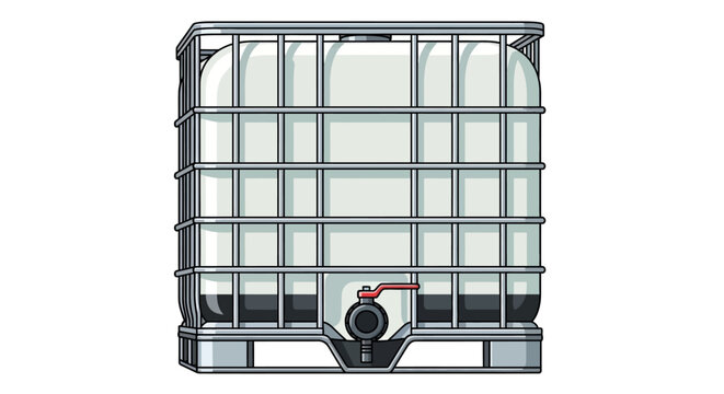 Vector illustration of an intermediate bulk container IBC tote tank with metal cage on white background