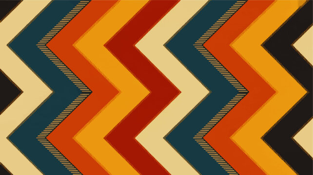 Retro chevron zigzag pattern in warm orange teal yellow tones, seamless geometric background for textile, wallpaper and modern decor