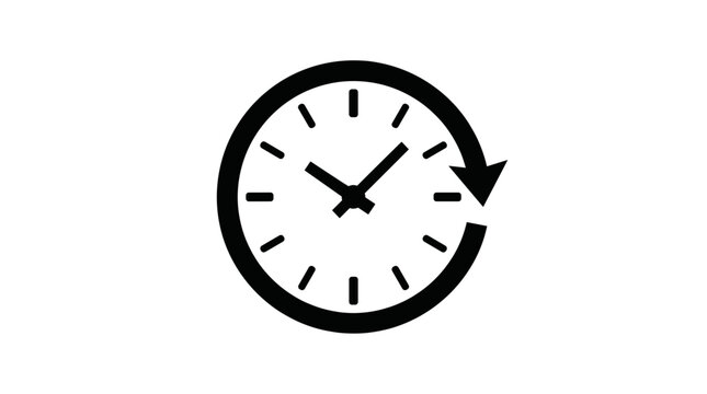 Clock with circular arrow icon. Passage of time, 24 hours service, history, and update vector symbol