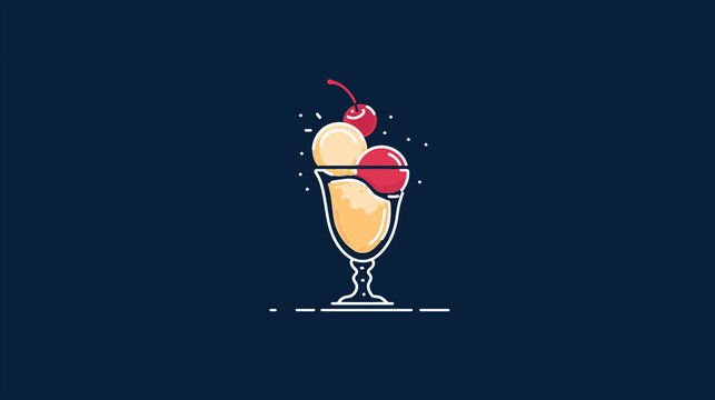 Simple flat vector illustration of an ice cream sundae glass, poster art style, geometric and bold, easy recognizable shapes