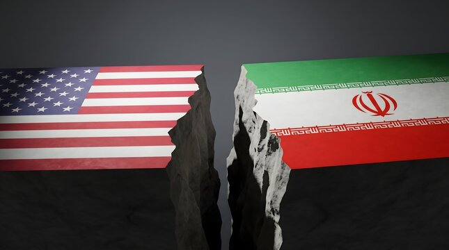 Divided Nations: A stark visual metaphor representing the deep rift and geopolitical tension between two nations, symbolized by their fractured flags.
