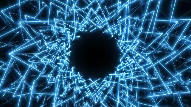 Abstract blue neon geometric tunnel vortex