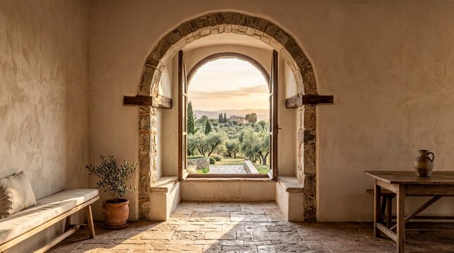 Textured Beige Limewash Wall in Rustic Mediterranean Villa for Interior Design Editorial