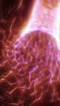 Glowing pink and orange abstract energy network with flowing lines and bright light, suggesting data, plasma, or neural connectivity