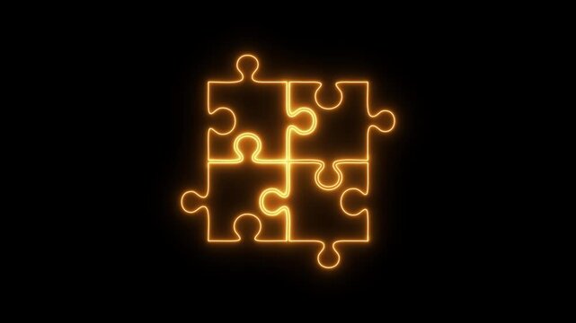 Puzzle glowing neon icon 4K video animation	