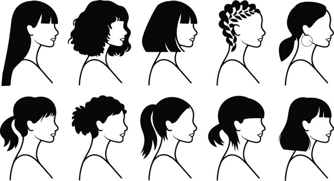 Female profiles with various hairstyles vector