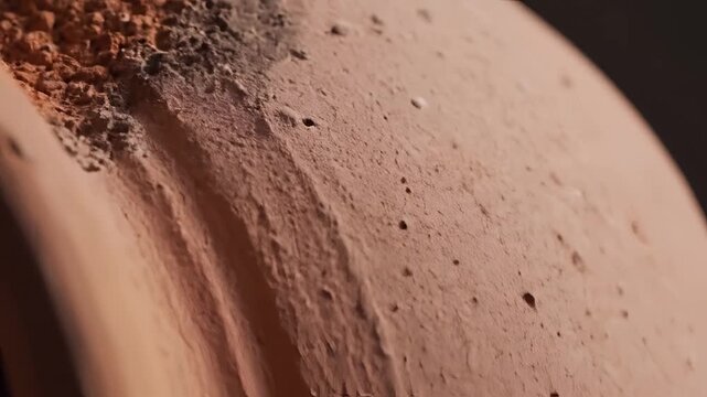 Closeup Macro Texture of Porous Terracotta Surface with Cracks and Imperfections.