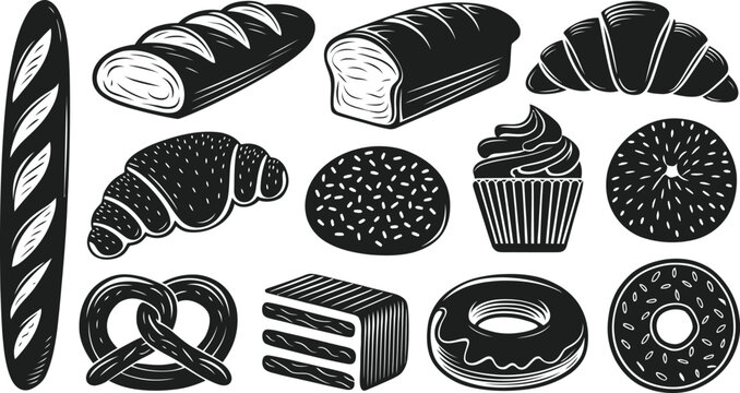 Vintage bakery bread pastry vector icon