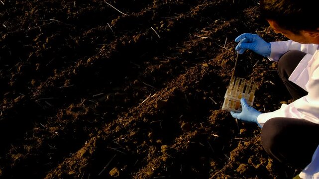 Field soil samples for analysis. Selective focus.