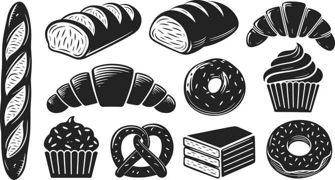Vintage bakery bread pastry vector icon