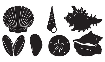 Seashells Silhouettes Vector Set - Marine Life Icons © Madaheen