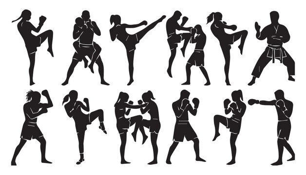 Martial Arts Silhouettes: Kickboxing Muay Thai Karate Fighters