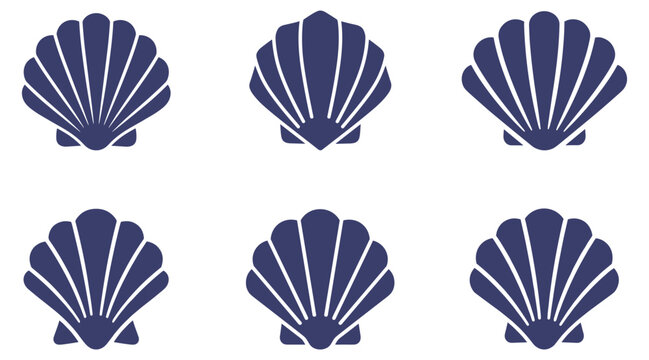 set of blue seashell icons vector illustration on transparent background