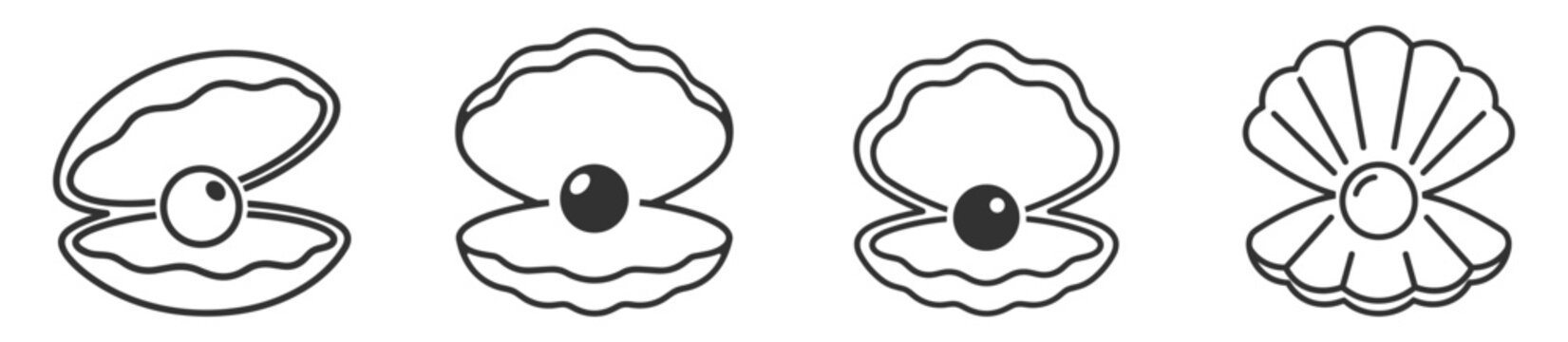 Set of clam shells with pearls line icons collection vector illustration on transparent background