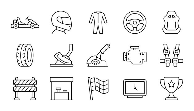 Go Kart Racing Icons Set: Vector Graphics for Speed, Motorsport, and Competition